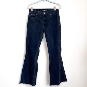 Vintage LEI Womens Jeans Size 7 Black Flare Wide Leg Boot Raw Hem Denim Y2K 2000